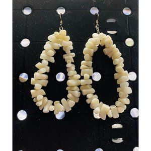 Vintage  Faux White  Mother Of Pearl Chip  Earrings  With Hook Closure